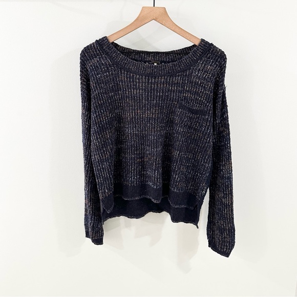 Free People Sweet Jane Crochet Back Sweater Navy Size Small - Picture 3 of 7